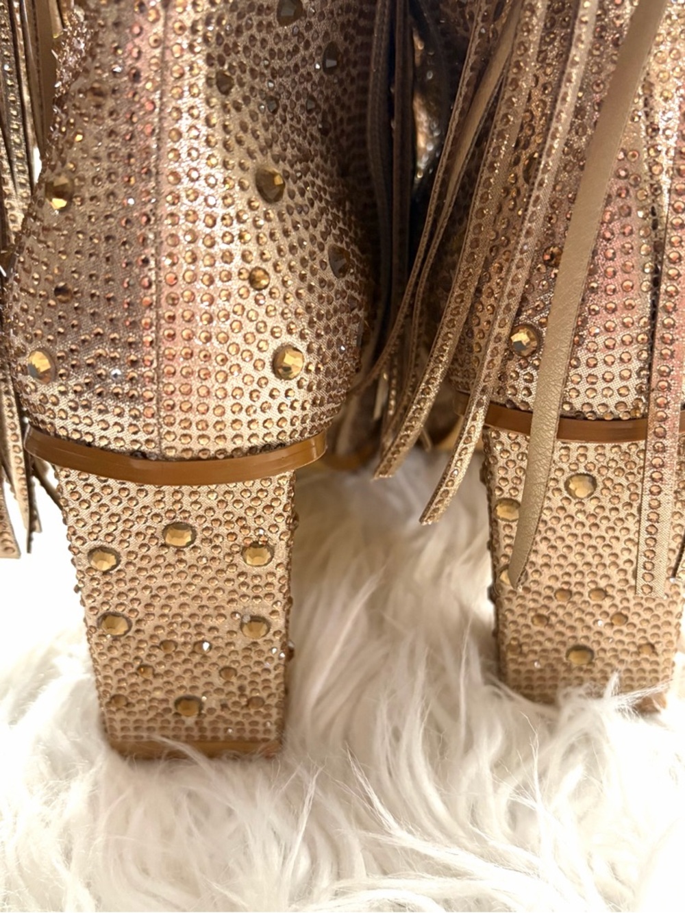 Gold Rhinestone Fringe Knee-High Heeled Boots Size 9 - Picture 7 of 9